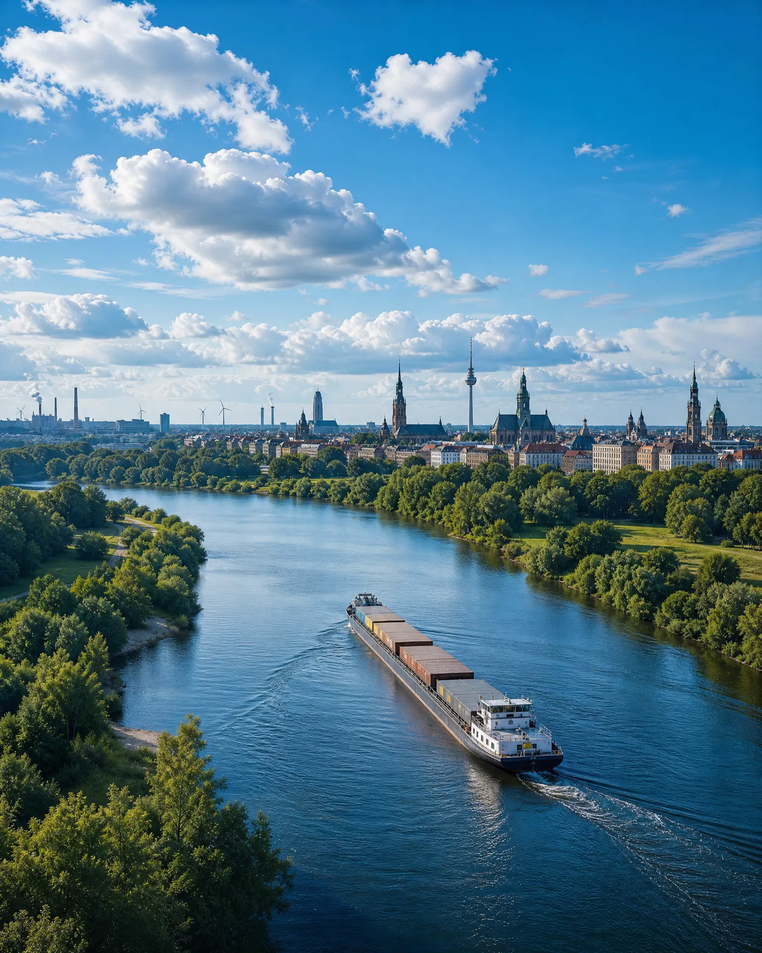 Wirtschaftliche Stärke Mitteldeutschlands – Fluss, Skyline und Industrie