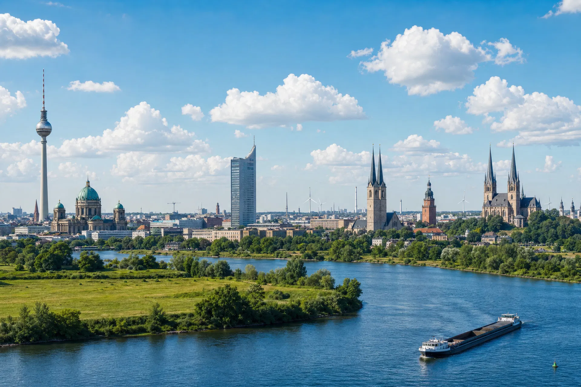 Panorama Mitteldeutschlands — Wahrzeichen über dem Fluss
